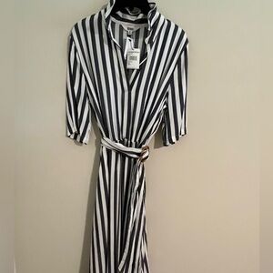 BB Dakota Steve Madden Grey and White striped midi dress.